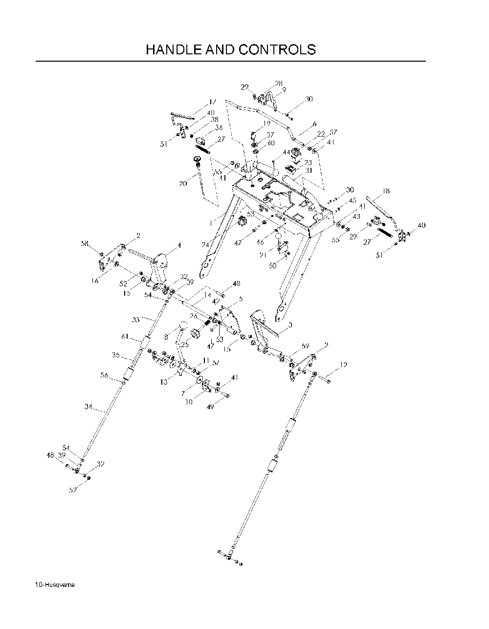 Handle And Controls Diagram and Parts List for WH5219EFQ968999253 2008-08 Husqvarna Lawn Mower