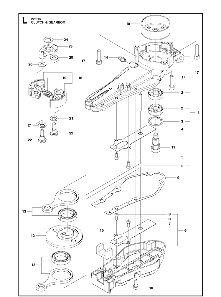 Clutch Diagram and Parts List for 226HS75S (967279602)(20150400001-Current) Husqvarna Hedge Trimmer