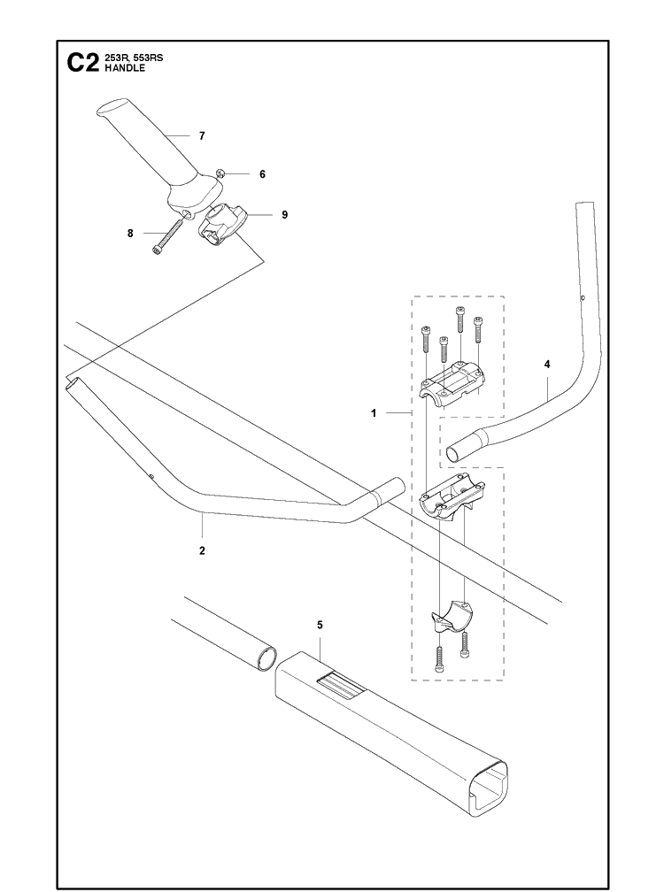 Handle Diagram and Parts List for 553RS  Husqvarna Brush Cutter