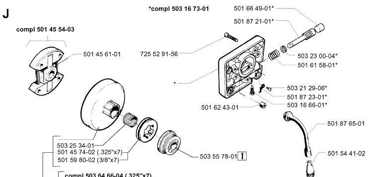 Clutch And Oil Pump Diagram and Parts List for 254 19980900001-19992300000 Husqvarna Chainsaw