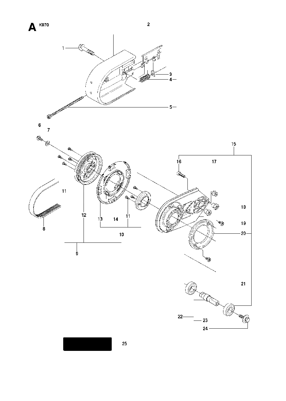 Belt Guard And Pulley Diagram and Parts List for K970 (575697201 & Above)(2010-05) Husqvarna Circular Saw