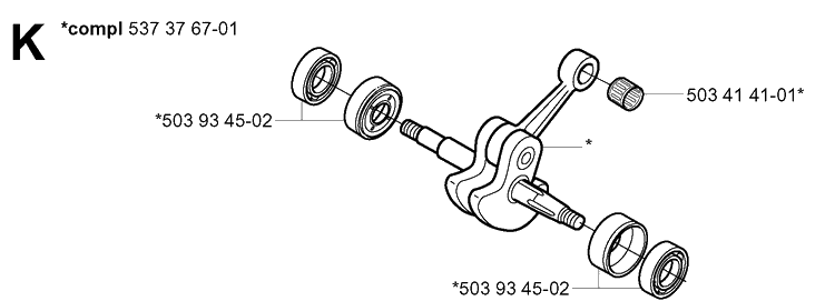 Crankshaft Diagram and Parts List for 338XPT 20043100001-20051000000 Husqvarna Chainsaw