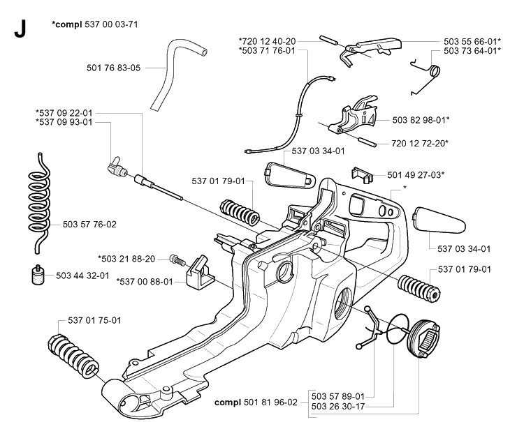 Fuel Tank 2 Diagram and Parts List for 385XP 20034000001-20051000000 Husqvarna Chainsaw