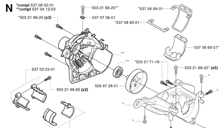 Crankcase Diagram and Parts List for 326C 20020500001-20023100000 Husqvarna Edger