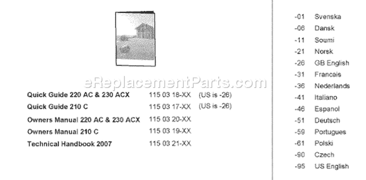 Page H Diagram and Parts List for 230ACX 230 ACX 2007-07 Husqvarna Lawn Mower