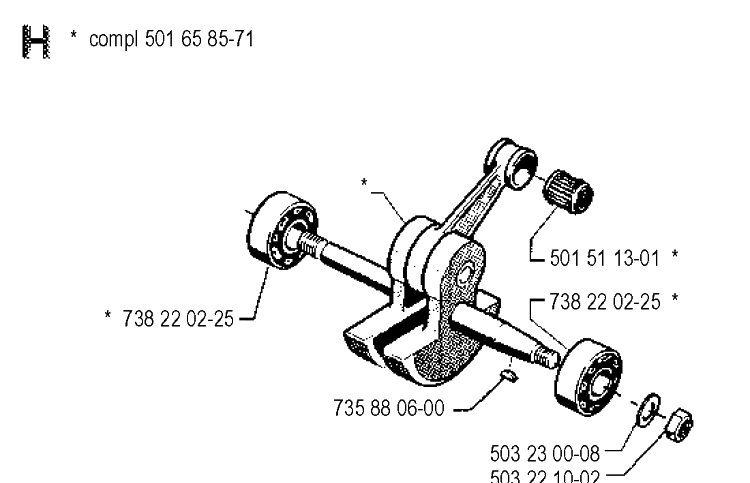 Crankshaft Diagram and Parts List for 268 19901800001-19910500000 Husqvarna Chainsaw