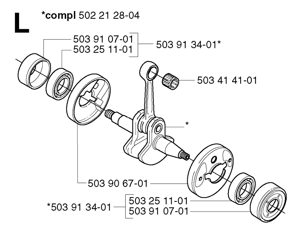 Crankshaft Diagram and Parts List for 240RJ 20023500001 & Above Husqvarna Trimmer