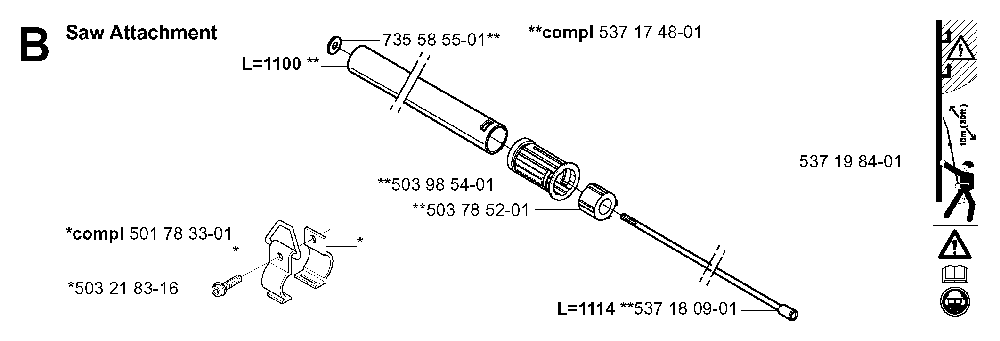 Attachments Diagram and Parts List for 323P4 20042300001-20062700000 Husqvarna Pole Saw