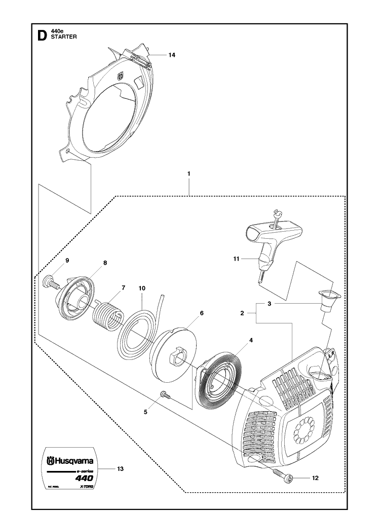Starter Diagram and Parts List for 440E 2011-05 Husqvarna Chainsaw
