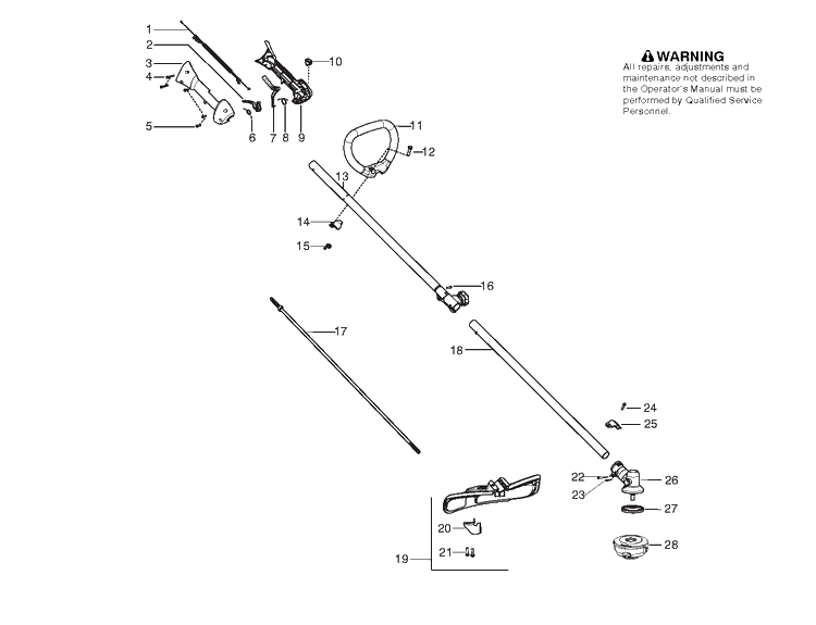 Shaft And Handle Diagram and Parts List for 128LD 20093100001-current Husqvarna Edger