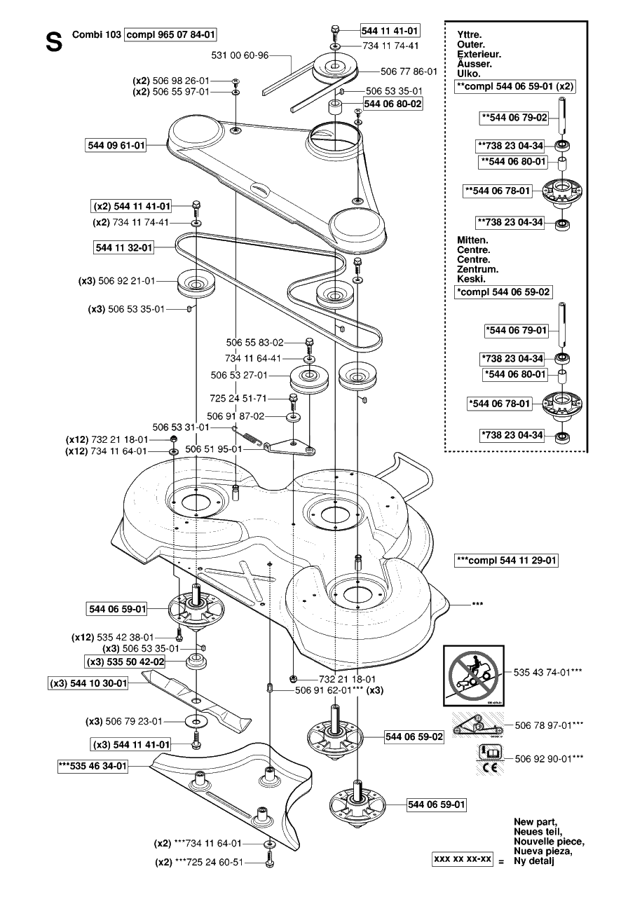 103cm Cutting Deck Diagram and Parts List for R16 (953521401)(2006-01) Husqvarna Lawn Tractor