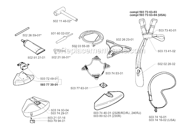 Accessories Diagram and Parts List for 232RD 2000-04 Husqvarna Brush Cutter