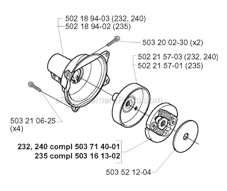 Clutch Diagram and Parts List for 232RD 2000-04 Husqvarna Brush Cutter