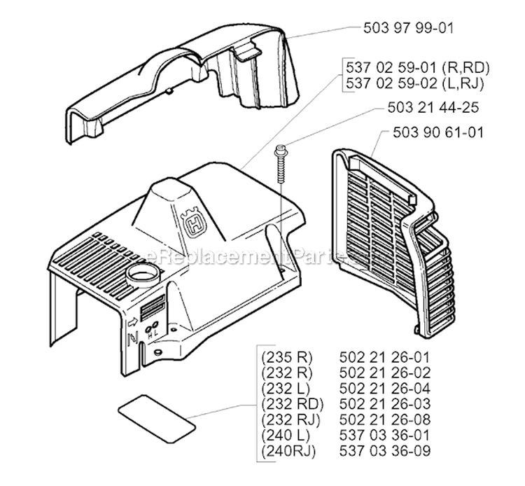 Cylinder Cover Diagram and Parts List for 232RD 2000-04 Husqvarna Brush Cutter