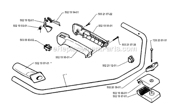 Handle  Controls Diagram and Parts List for 232R 1994-02 Husqvarna Brush Cutter