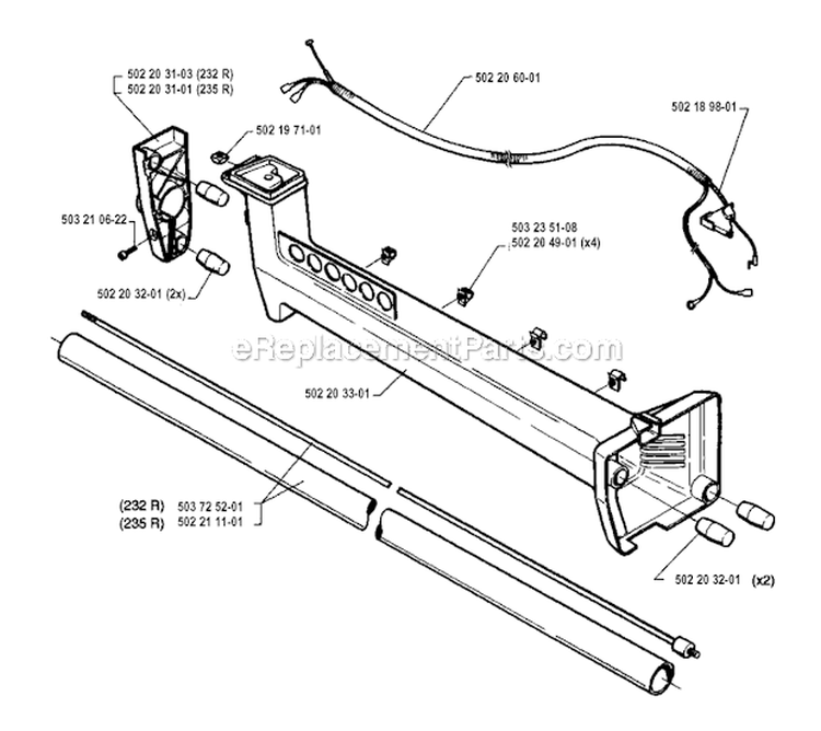 Shaft Diagram and Parts List for 232R 1994-02 Husqvarna Brush Cutter