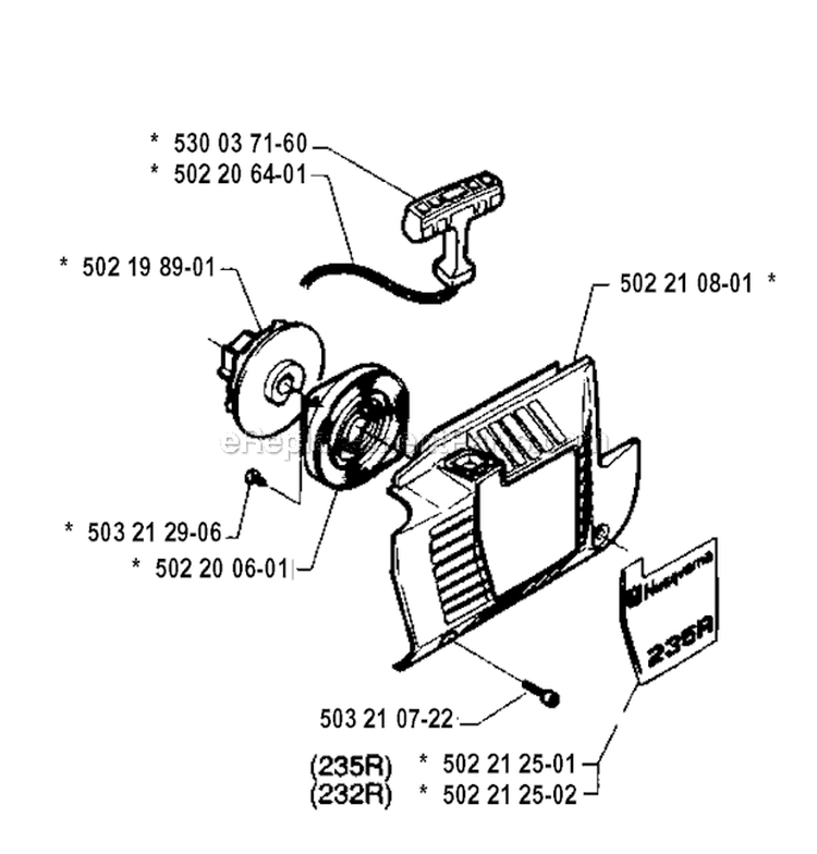 Starter Diagram and Parts List for 232R 1994-02 Husqvarna Brush Cutter