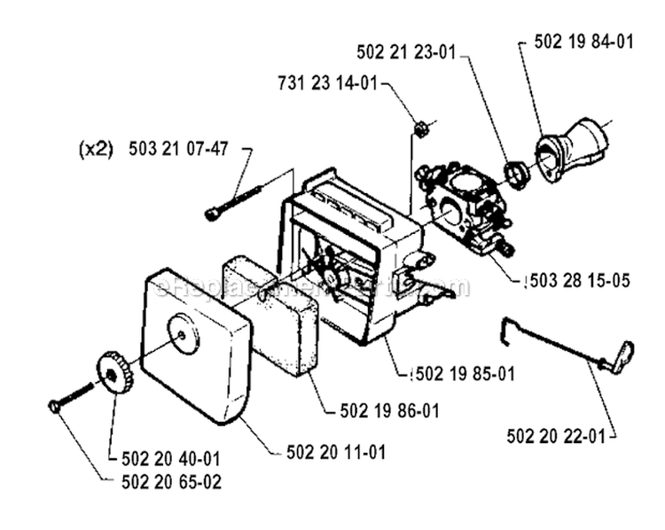 Carburetor  Air Filter Diagram and Parts List for 232R 1994-02 Husqvarna Brush Cutter
