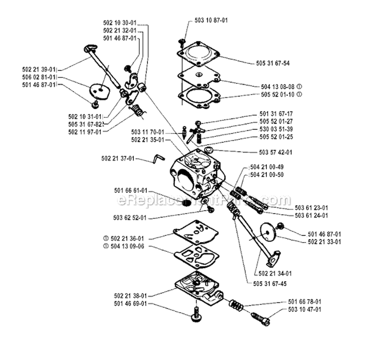 Carburetor Details Diagram and Parts List for 232R 1994-02 Husqvarna Brush Cutter