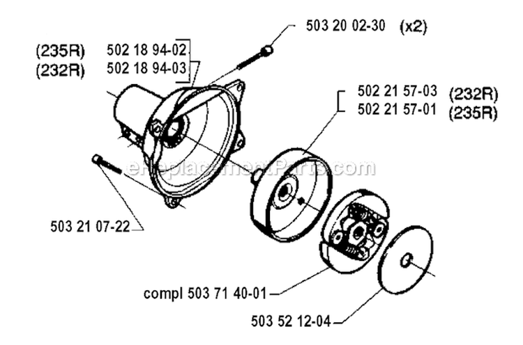 Clutch Diagram and Parts List for 232R 1994-02 Husqvarna Brush Cutter