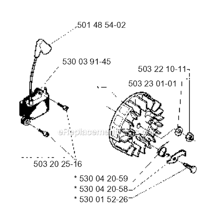 Ignition System Diagram and Parts List for 232R 1995-11 Husqvarna Brush Cutter