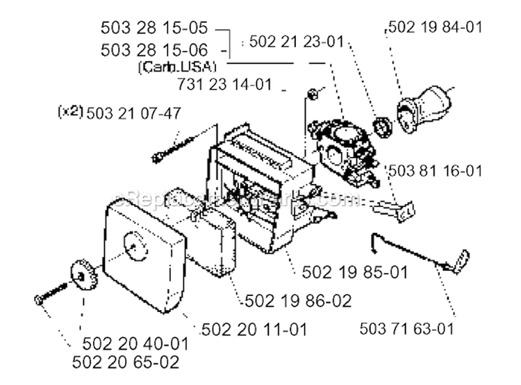 Carburetor  Air Filter Diagram and Parts List for 232R 1995-11 Husqvarna Brush Cutter