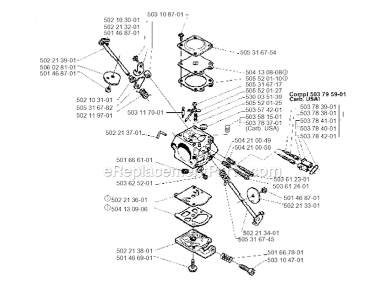 Carburetor Details Diagram and Parts List for 232R 1995-11 Husqvarna Brush Cutter