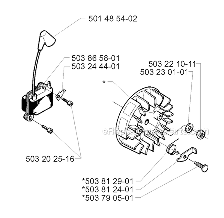 Ignition System Diagram and Parts List for 232R 1997-02 Husqvarna Brush Cutter