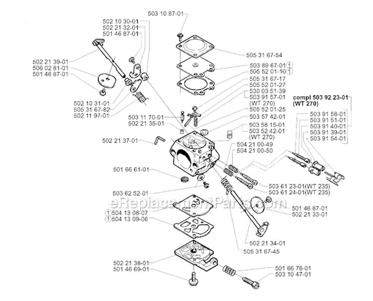 Carburetor Details Diagram and Parts List for 232R 1997-02 Husqvarna Brush Cutter