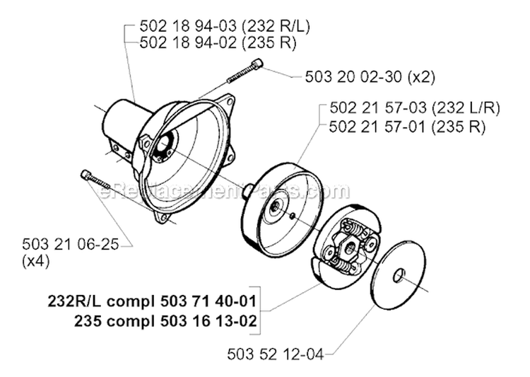 Clutch Diagram and Parts List for 232R 1997-02 Husqvarna Brush Cutter