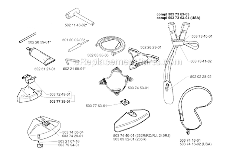Accessories Diagram and Parts List for 232R 2000-04 Husqvarna Brush Cutter
