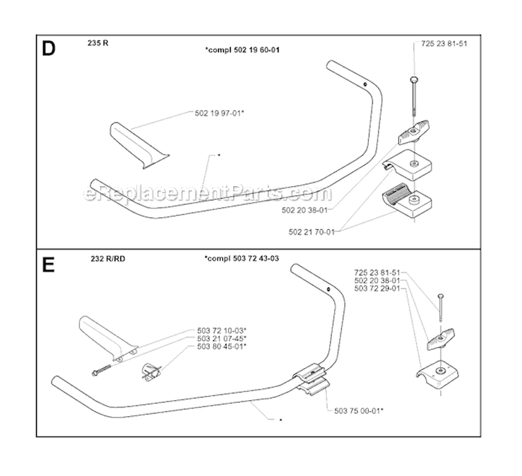 Handle Diagram and Parts List for 232R 2000-04 Husqvarna Brush Cutter