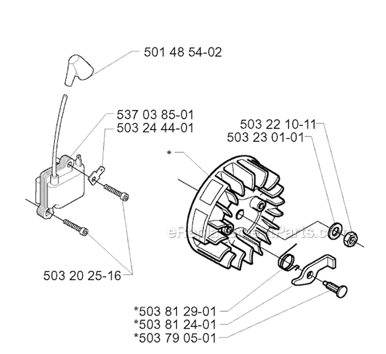 Ignition System Diagram and Parts List for 232R 2000-04 Husqvarna Brush Cutter