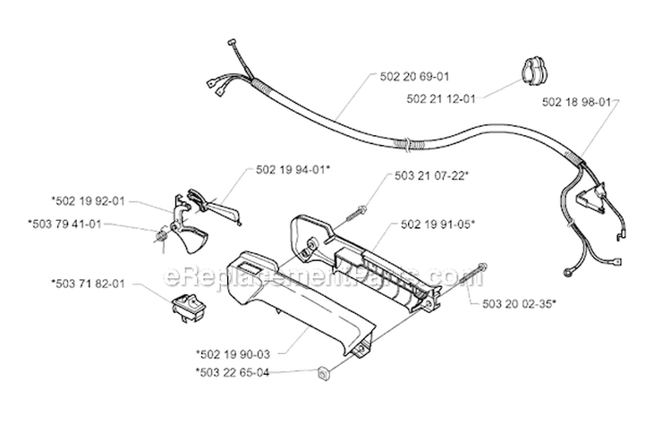 Throttle Controls Diagram and Parts List for 232R 2000-04 Husqvarna Brush Cutter