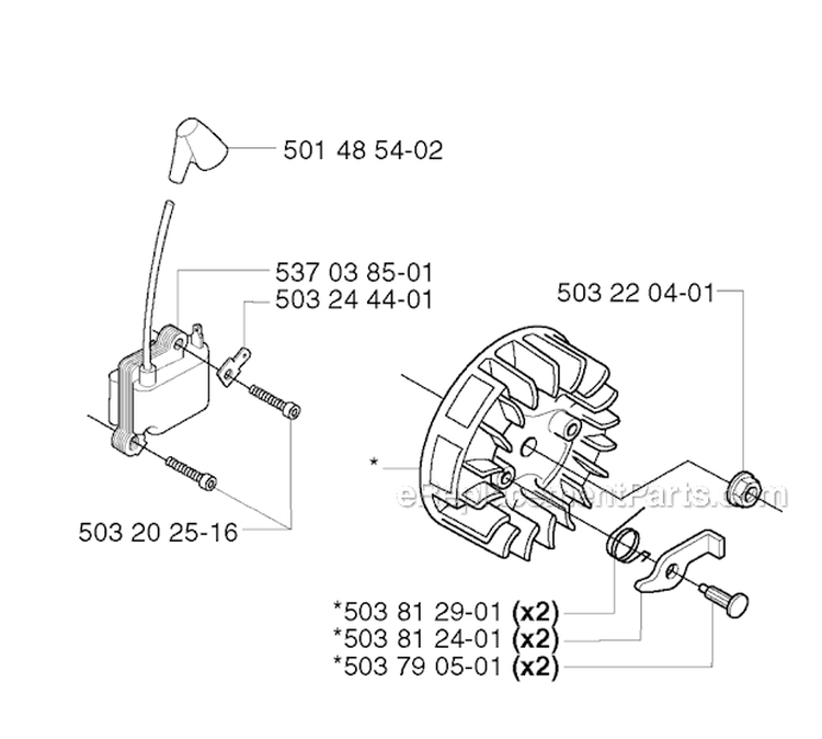 Ignition System Diagram and Parts List for 232R 2002-09 Husqvarna Brush Cutter