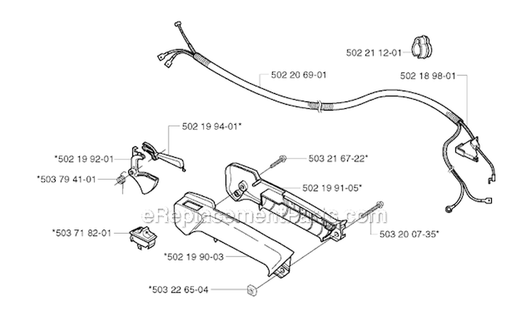 Throttle Controls Diagram and Parts List for 232R 2002-09 Husqvarna Brush Cutter