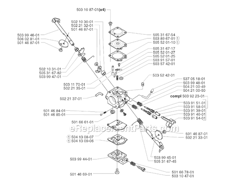 Carburetor Details Diagram and Parts List for 232R 2002-09 Husqvarna Brush Cutter
