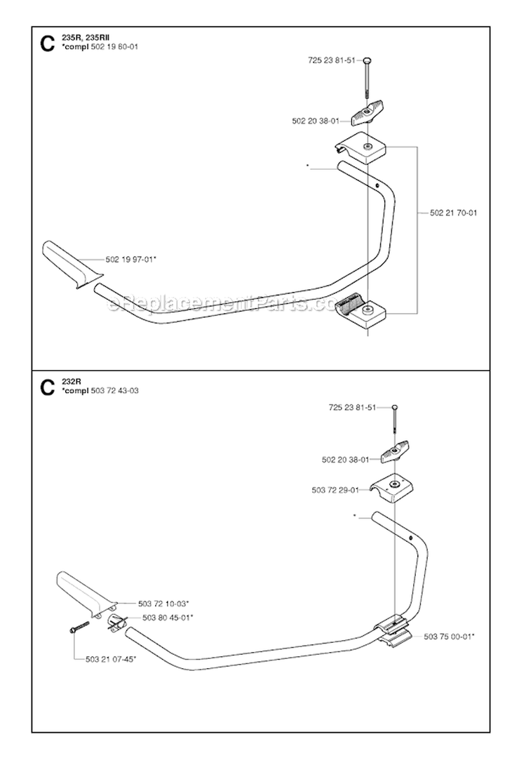 Handle Diagram and Parts List for 232R 2006-01 Husqvarna Brush Cutter