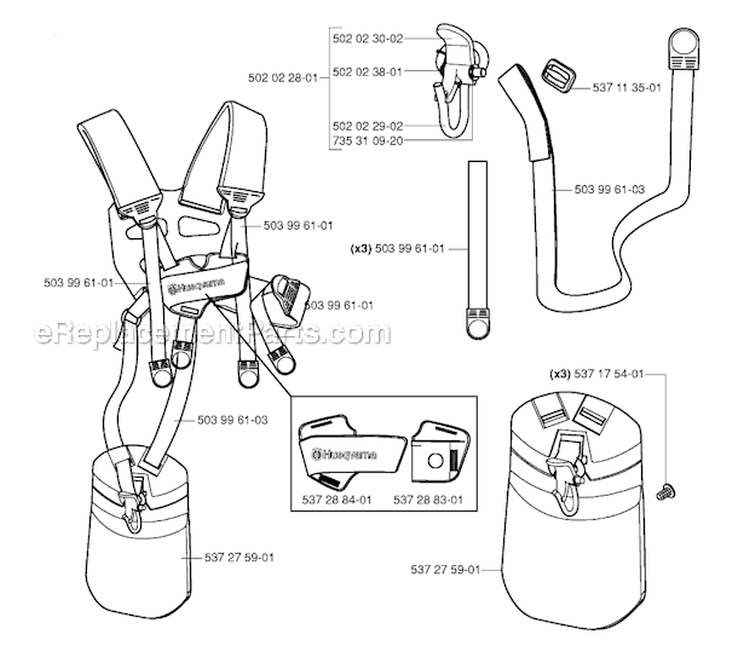Harness Diagram and Parts List for 232R 2006-01 Husqvarna Brush Cutter