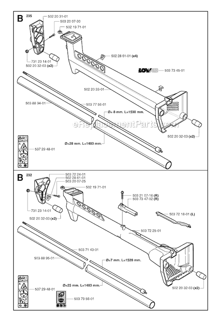 Shaft Diagram and Parts List for 232R 2006-01 Husqvarna Brush Cutter
