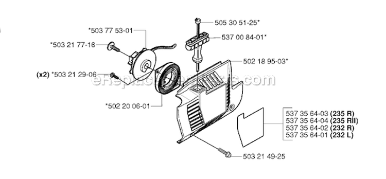 Starter Diagram and Parts List for 232R 2006-01 Husqvarna Brush Cutter