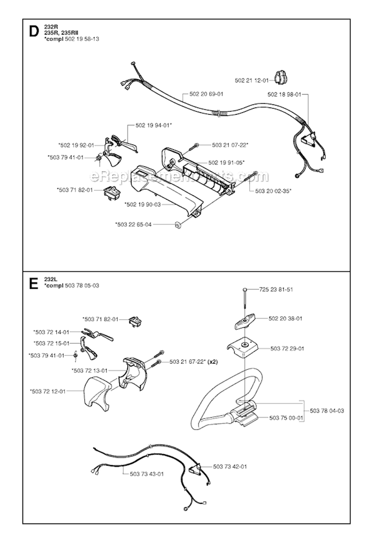 Throttle Controls 1 Diagram and Parts List for 232R 2006-01 Husqvarna Brush Cutter