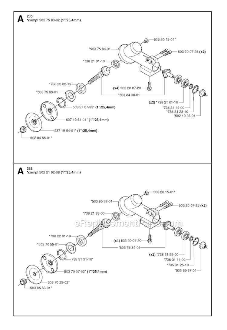 Bevel Gear  Shaft 1 Diagram and Parts List for 232R 2006-01 Husqvarna Brush Cutter