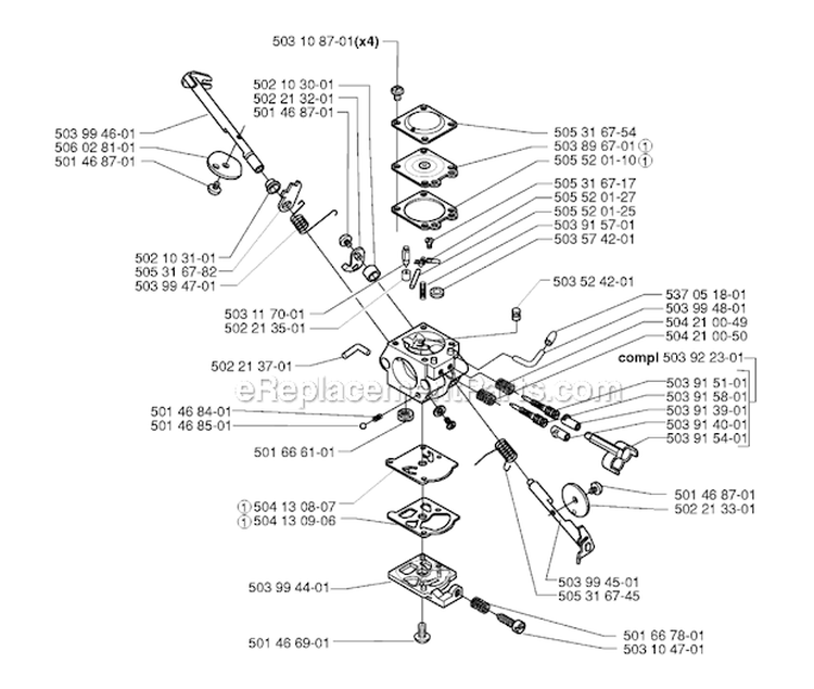 Carburetor Details Diagram and Parts List for 232R 2006-01 Husqvarna Brush Cutter