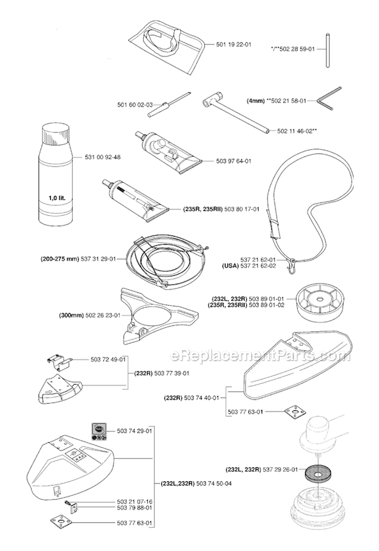 Accessories Diagram and Parts List for 232R 2006-04 Husqvarna Brush Cutter