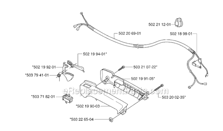 Handle  Controls Diagram and Parts List for 232R 2006-04 Husqvarna Brush Cutter