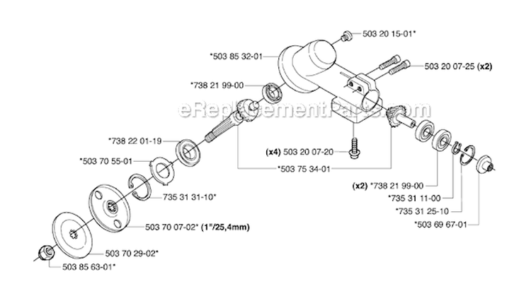 Bevel Gear Diagram and Parts List for 232R 2006-04 Husqvarna Brush Cutter