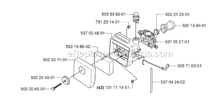 Carburetor  Air Filter Diagram and Parts List for 232R 2006-04 Husqvarna Brush Cutter