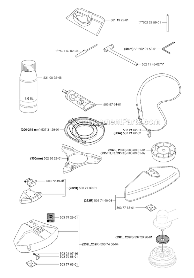 Accessories Diagram and Parts List for 232R 2007-01 Husqvarna Brush Cutter