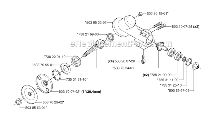 Bevel Gear Diagram and Parts List for 232R 2007-01 Husqvarna Brush Cutter